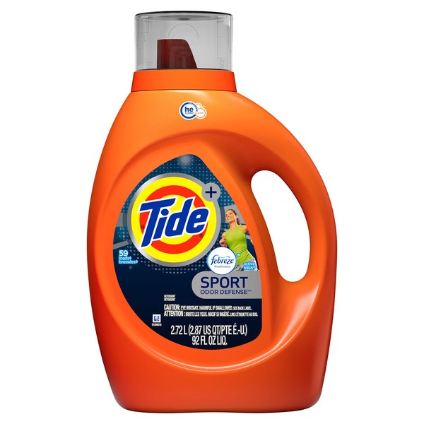 Tide Plus Febreze Fresh Sport Odor Defense, Liquid Laundry Detergent, Active Fresh Scent, 2.72L