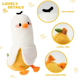 PEACHCAT Banana Duck Plush Pillow Duck Stuffed Animal Cute Banana Plushie for Girls and Boys White 19.7"