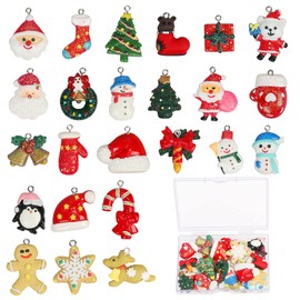 LAMEK 24PCS Mini Christmas Ornaments Miniature Xmas Tree Ornament with Christmas Hat Elk Snowflake Santa Claus Stocking Glove Pattern for Tree Decoration Kids Gift