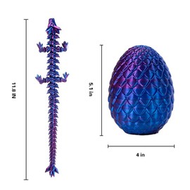 3D Printed Dragon Egg with Articulated Dragon Inside, Fidget Toys for Adults Stress Relief, Unique Home Office Desk Decor Crystal Easter Basket Stuffers (Rainbow)