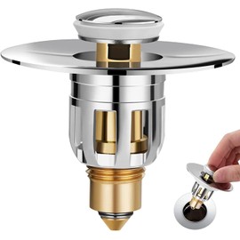 Bathroom Sink Stopper, Sink Drain Plug Pop Up Bathtub Sink Strainer with Anti Clogging Basket, Hair Catcher for 1.4-2.3" inches (1)