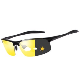 KISSOUL Polarized Photochromic Sunglasses For Men Sports Day & Night Vison Driving Glasses Anti Glare Shades Spring Hinges, 8177-yellow Lens, 8177-Yellow Lens