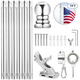 REERON No Tangle Flag Pole Kit, 7 FT Stainless Steel Flagpole, 1" Porch Flagpole with 2-Position Bracket, 360° Anti-wrap Flag Pole Bearing Rings for Outside House Outdoor Sport for American Flags