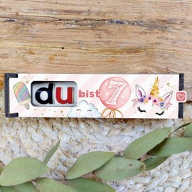 Generisch Geschenk Mädchen 7 Jahre - Schokoriegel Geschenkbox inkl. Duplo Einhorn - Geschenk 7 Jahre Mädchen, Mädchen 7 Jahre Geschenkideen, Geschenke für 7 Jährige Mädchen, 7 Jahre Mädchen, Mädchen 7 Jahre