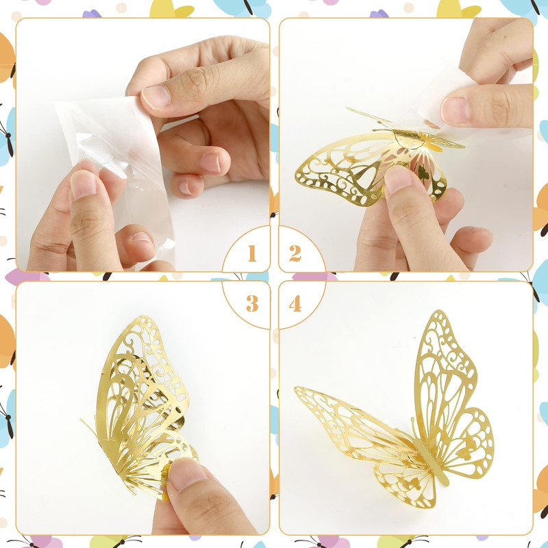 Naler 48 Mariposas Decorativas Pegatina Pared 3D Calcomanía Decoración Adorno