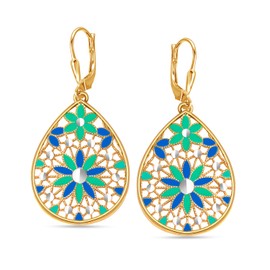 LeCalla 925 Sterling Silver Leverback Earrings for Women | 14K Gold-Plated Filigree Teardop Shaped Vintage Earring | Meenakari Teardrop Earring | Handmade Enamel Earrings 40MM