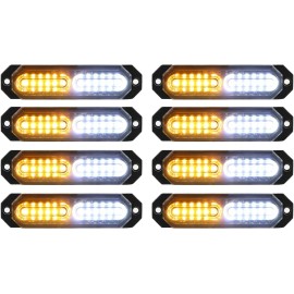 8pcs 12V Sync Ultra Slim 12-LED Surface Mount Flashing Strobe Lights Truck Car Emergency Beacon Hazard Warning LEDLight Color: Amber/white, Rated Power: 12, Beam Angle: Spot