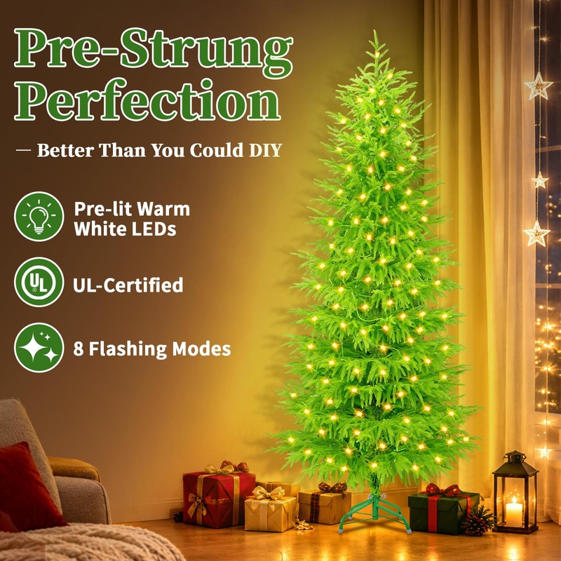 Prelit Lime Green Whimsical Bendable Christmas Tree, 2-in-1 Dual Style
