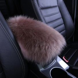 Frienda Furry Armrest Cover Auto Center Armrest Cover Car Soft Console Pad, Real Sheepskin Wool Soft Fluffy Auto Center Console Cover for Most Car Decoration Protector (Cameo Brown)