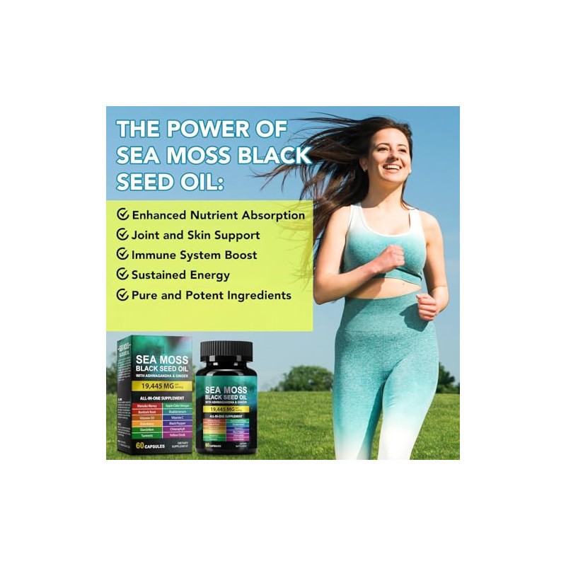 Sea Moss Black Seed Oil Ashwagandha Ginger, Sea Moss Capsule