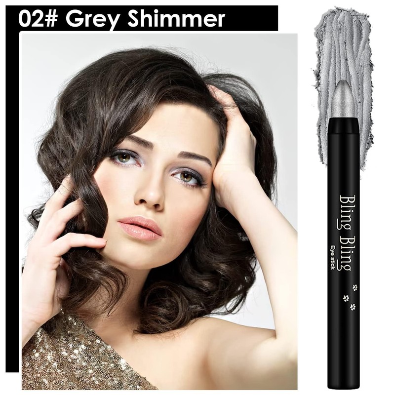 Waterproof Eyeshadow Pencil Creamy Long Lasting Eyeshadow Makeup (Silver)