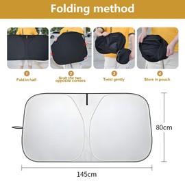 SIGANDG Sun Protection Car Windscreen Sun Shade for Windscreen Sun Protection Cover Front for Car Windscreen Heat Insulation and UV Protection (L: 145 x 80 cm)