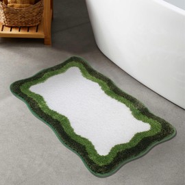 Bathroom Rugs 24"x16" Non-Slip Shaggy Green Gradient Scalloped Bath Mat Extra Soft Absorbent Microfiber Irregular Shape Bath Rugs for Christmas Washable Bath Mats for Bathroom Floor Winter Home Decor