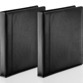 Marspark 2 Pcs 3 Ring Binder Professional Leather Binder Organizer Vintage Hardback Letter Size 8.5 x 11 Documents Round Rings Holds 200 Sheets with 2 Inner Pockets(1 Inch,Black)