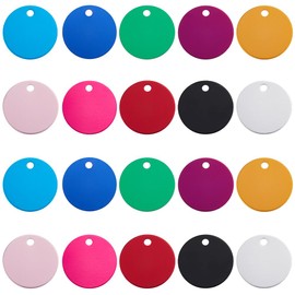 SUNNYCLUE 1 Box 40Pcs 10 Colors Aluminum Round Tags Colorful Metal Blanks 1 Inch Flat Circle Disc Engraving Stamping Keychain Dog Blank Tag with Hole for Jewelry Making Pendants DIY Crafts Findings