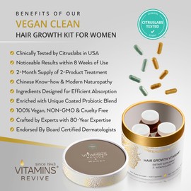 VITAMINS REVIVE Hair Supplement Hair Growth Vitamins for Women - USA Clinically Tested - Hair Loss Products for Thinning & Thickening - Female Hair Regrowth Treatment (2 Month Supply)