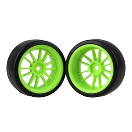 Mxfans 4pcs Green Drift Slick Tires for RC 1:10 On Road Racing Car & Drift Car 12 Spoke RC Wheel Rim