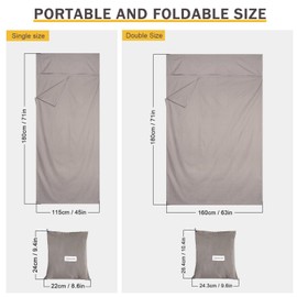 KOSMUSMO Sleeping Bag Liner, Ultralight Travel Sheet with Zipper and Compact Carry Bag, Portable Sleeping Camping Sheet, Soft Sleeping Bag Sack for Hotel, Hiking, Tenting, Camping