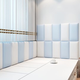 3D Anti-Collision Wall Padding for Kids, Peel and Stick Upholstered Wall Panels, Queen Headboard, Playroom Decorative Protection Panel, Pack of 2 Panels Sized 23.6” X 11.8” (White)