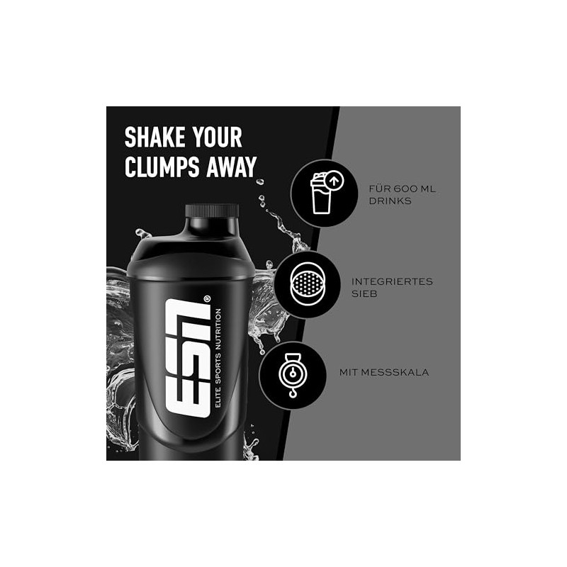 ESN Shaker, Black, 600 ml, Leak-Proof, Shaker with Measuring Scale