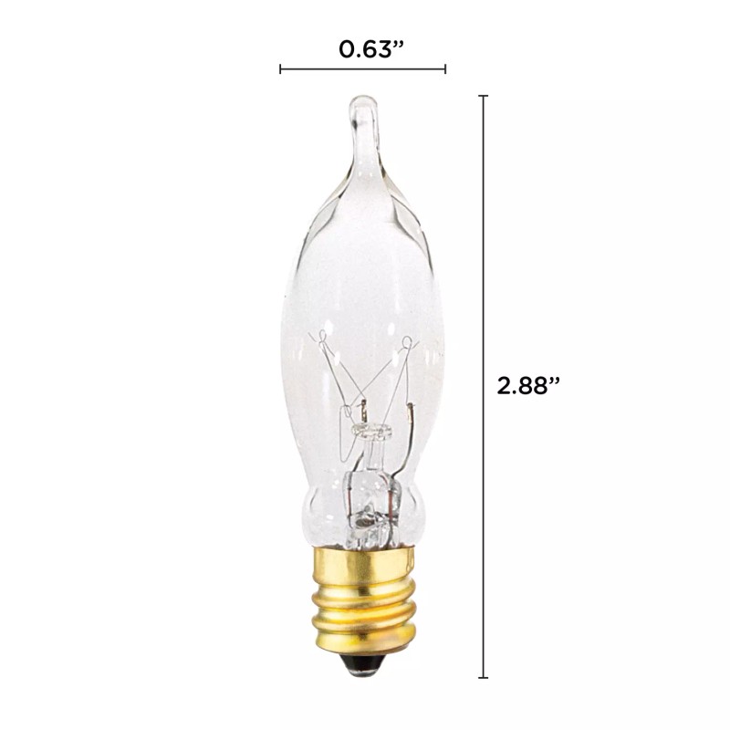 KOR 12 Pack 7.5W CA5 Candelabra E12 Base 120V Flame
