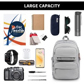 Backpack for Women Men, Lightweight School Backpack 15.6 Inch Travel Laptop Backpack Waterproof Bookbag Casual Carry-on Daypack for School Sports College Travel, Grey