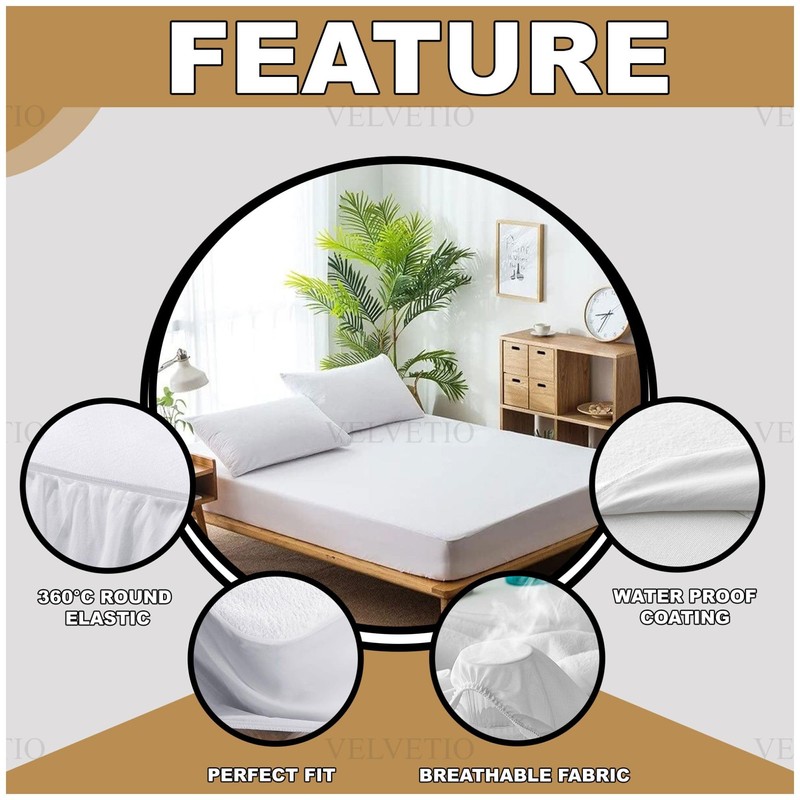 VELVETIO Waterproof Terry Towelling Mattress Protector, Soft Polycotton Non Allergic