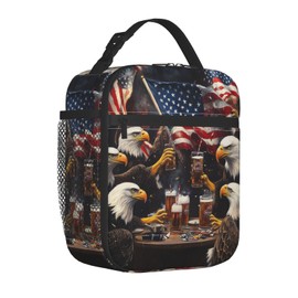 famliihw American Flag Bird Lunch Bag Insulated Reusable Lunch Box Thermal Cooler Tote For Men Women Work Travel Picnic Hiking
