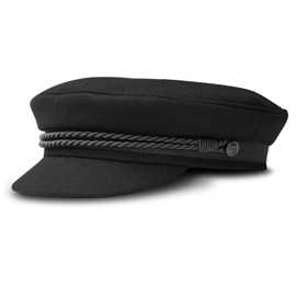 fiebig Elbsegler Hat for Men and Women, Classic Lined Captain's Hat, Traditional Sailor Cap Made of Cloth, Peaked Cap with Cord, Anchor Buttons & Emblem, black, 57