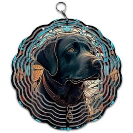 Handsome Guard Dog Design Wind Spinner 10 inch for Garden Decor with Swivel Hook, Double Sided Circle Hanging Wind Spinner Animal Tree Hanger