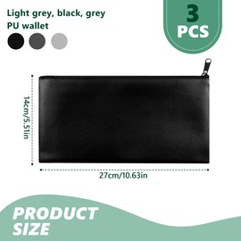 Pack of 3 Wallets Bank Bag, A5 Wallet, Small Fireproof Wallet, PU Document Bag with Zip, for Money Storage to Protect Small Valuables (27 x 14 cm)