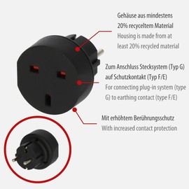 Brennenstuhl travel plug / travel adapter (travel socket outlet adapter for connecting electrical devices with British Standard plug system in countries with earthing contact plug system) black
