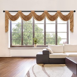 ELKCA Bronze Chenille Waterfall Valance for Living Room,5 Hollow Swags Valance for Bedroom,1 Panel