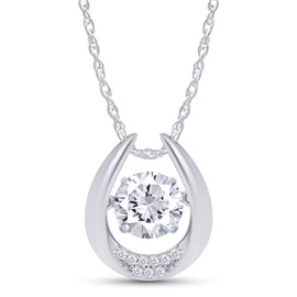SAVEARTH DIAMONDS Round Cut Lab Created Moissanite Diamond Dancing Necklace, 0.8ct Moissanite, 925 Sterling Silver with 14K White Gold Plating, Jewelry Box Packed