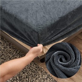 Velvet Fitted Sheet 140 x 200 cm Warm Winter Terry Cloth Fitted Sheets, Highdi Microfleece Fleece Dark Grey Fitted Sheet 140 x 200 cm Box Spring Bed Sheet for High Mattress Base Height 25-30 cm