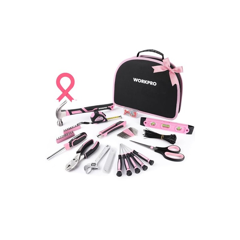 WORKPRO Pink Tool Kit - Hand Tool Set with Easy