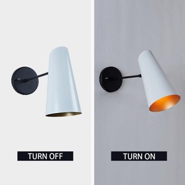 Elegant Mid-Century Modern Metal Sconce, Mid-Century Modern, Metal, Elegance, Streamlined Design, Wall Lights for Living Room (Black Pole with Ivory, Medium)