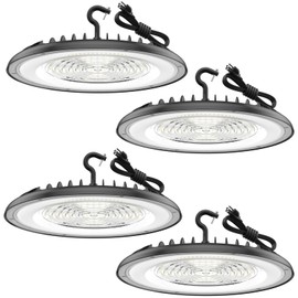 Glitgate High Bay LED Shop Lights 200W - 28000LM 5000K LED High Bay Lights, IP65 Waterproof High Bay Lights with US Plug, Hanging Hook, 4 Pack UFO LED High Bay Lights for Barn, Warehouse ETL Listed