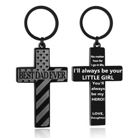 Miss Chipmunk Cross Keychains for Men Football/Baseball/Soccer/Basketball/Family Bible Mens Keychain,Christmas Gifts (Best Dad Ever from Daughter, Black)