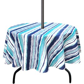 HADEEONG Round Outdoor Tablecloth with Umbrella Hole and Zipper, Waterproof 60 Inch Round Tablecloth with Umbrella Hole for Spring/Summer/Party/Picnic/BBQS/Patio 60" Round, Blue Ocean