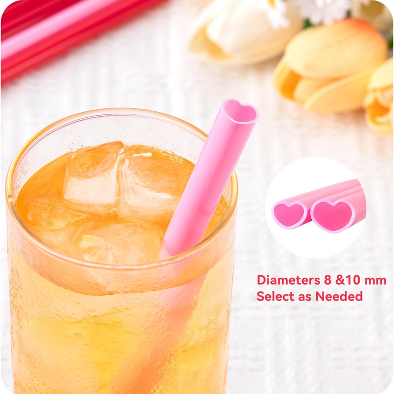 Prurex 50 Pack Pink Heart Shaped Straws (10mm Love-Themed) –