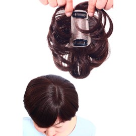 HIYE Partial Wig, Hairpiece, 100% Human Hair, Medical Use, Part Wig, Hair Extension, Light & Thin, Hide Gray Hair, Width 2.0 x Height 3.5 inches (5 x 9 cm) (Burnt Brown)