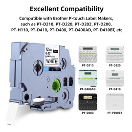 BPXX Replacement for Brother P-Touch Label Tape, tze Tape 12mm 0.47 Laminated White Tape, Compatible with Tz-231 Brother Label Maker Tape, Refill for PT-D210 D220 D410 D600 H110, 4-Pack