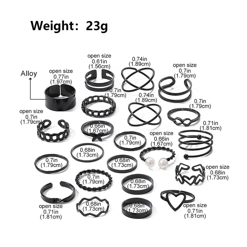 Black Knuckle Rings Set for Women Teen Girls,Trendy Butterfly Stackable