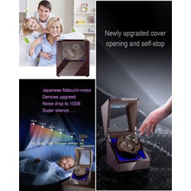 Lenway Double Watch Winder Super Quiet，Watch Rotator,Automatic Watch Winder Four Rotation Modes，Battery Operated or Ac，With Led Light，Watch Winder For Men And Woman，High-End Piano Paint Baking