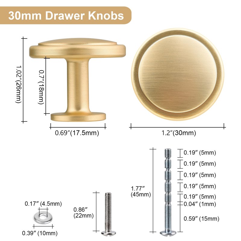 WEAVERBIRD 2 Pack Gold Cabinet Knobs, 1-1/4 Inch Brushed Gold