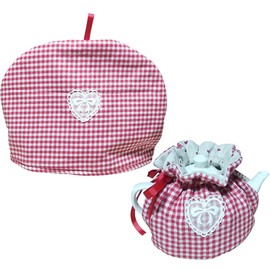 HIGHAWK Set of 2 Tea Cozy Teapot Covers Thermal Dustproof Scandinavian Floral Antique Scandinavian Home Tea Room Restaurant (Red)