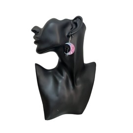 Black Cat on the Moon Dangle Earrings Lovely Asymmetric Moon Star Kitty Earrings for Women Jewelry (Purple pink)