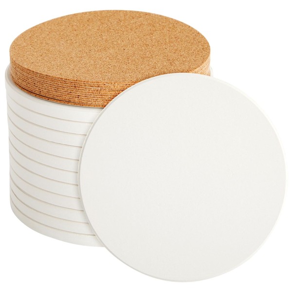 12 Round Unglazed Ceramic Tiles for Crafts with 12 Cork