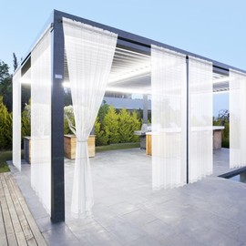 Youleyar White Outdoor Sheer Curtains for Patio Waterproof - 6 Panels Linen Look Rod Pocket Curtain Light Filtering Outside Drapes for Living Room, Pergola, Cabana, Gazebo, 52" W x 84" L, White